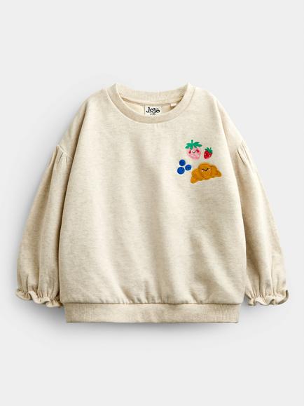 JoJo Maman Bébé Kids' Cotton Picnic Slogan Sweatshirt, Oatmeal Marl, Oatmeal Marl