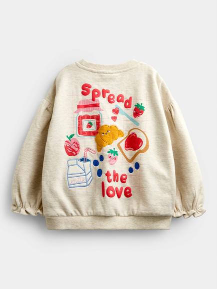 JoJo Maman Bébé Kids' Cotton Picnic Slogan Sweatshirt, Oatmeal Marl - view 2, Oatmeal Marl