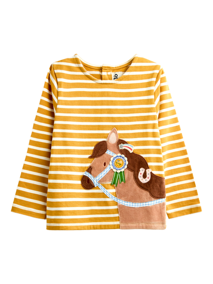 JoJo Maman Bébé Kids' Horse Appliqué Top, Dark Yellow, Dark Yellow