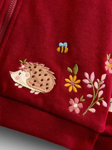 JoJo Maman Bébé Kids' Woodland Friends Reversible Hoodie, Burgundy - view 2, Burgundy Red