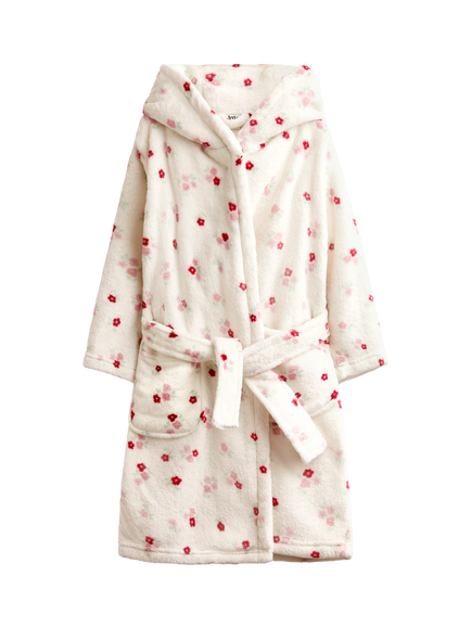 JoJo Maman Bébé Kids' Ditsy Floral Fleece Dressing Gown, Cream, Cream