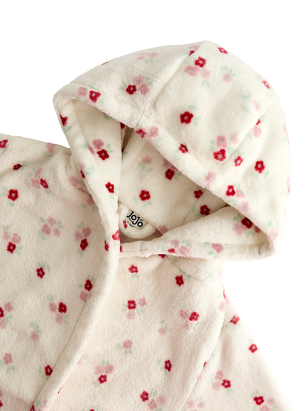 JoJo Maman Bébé Kids' Ditsy Floral Fleece Dressing Gown, Cream - view 2, Cream