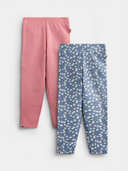 JoJo Maman Bébé Kids' Cotton Blend Ditsy Leggings, Set of 2, Light Blue, Light Blue