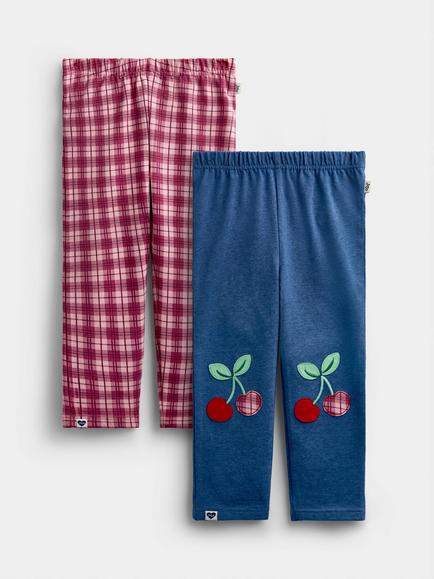 JoJo Maman Bébé Kids' Cherry Leggings, Pack of 2, Blue Marl, Blue Marl