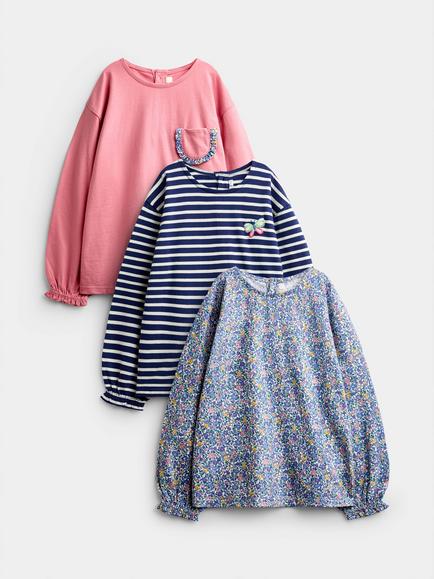 JoJo Maman Bébé Baby Pure Cotton Long Sleeve Top, Pack of 3, Mid Pink, Mid Pink