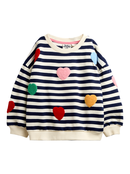 JoJo Maman Bébé Baby Boucle Heart Sweatshirt, Navy/Multi, Navy/Multi