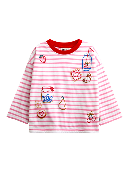 JoJo Maman Bébé Kids' Chain Stitch Embroidered Top, Mid Pink, Mid Pink