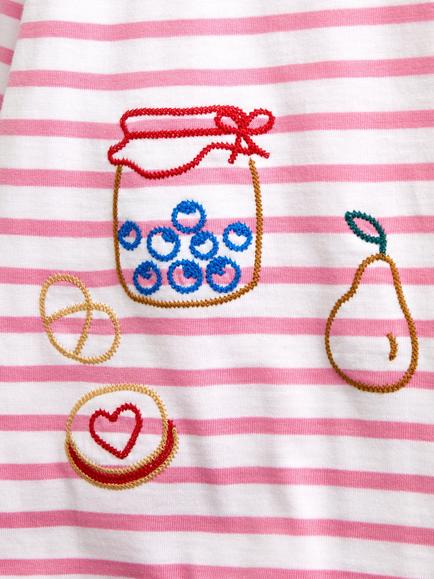 JoJo Maman Bébé Kids' Chain Stitch Embroidered Top, Mid Pink - view 2, Mid Pink