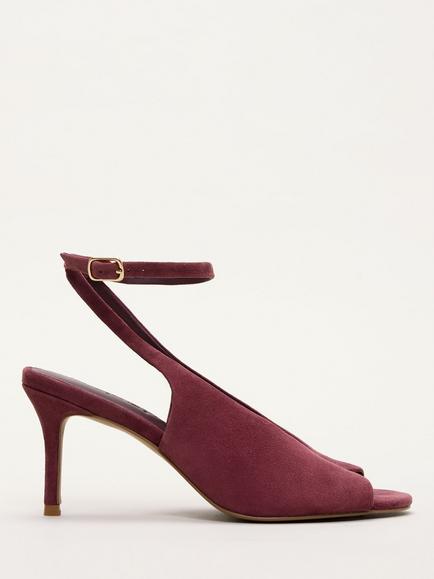 Phase Eight Suede Peeptoe Heeled Sandals, Dark Red, Dark Red