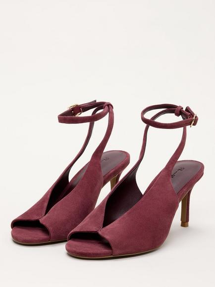 Phase Eight Suede Peeptoe Heeled Sandals, Dark Red - view 2, Dark Red