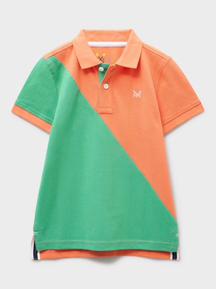 Crew Clothing Kids' Short Sleeve Polo Shirt, Green Multi, Green Multi