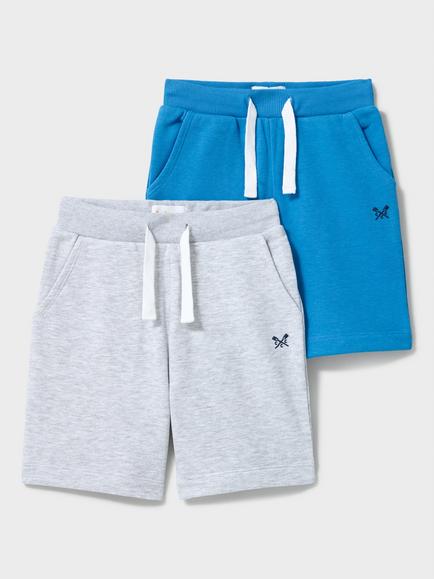 Crew Clothing Kids' Cotton Drawstring Shorts, Pack of 2, Grey/Blue, Grey/Blue