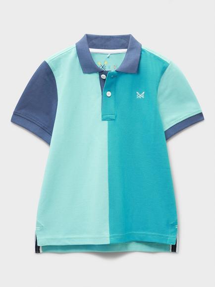 Crew Clothing Kids' Short Sleeve Split Panel Polo Shirt, Turquoise Blue, Turquoise Blue