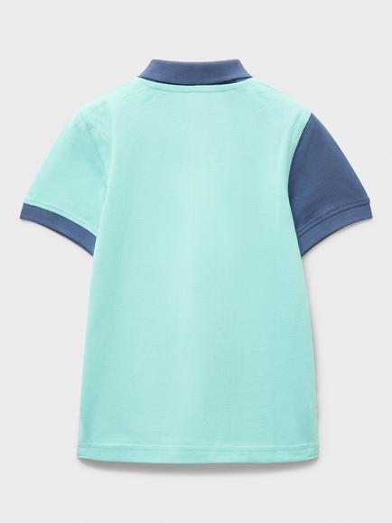 Crew Clothing Kids' Short Sleeve Split Panel Polo Shirt, Turquoise Blue - view 2, Turquoise Blue