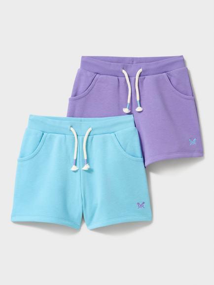 Crew Clothing Kids' Drawstring Shorts, Pack of 2, Light Blue/Lilac