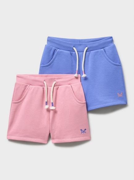 Crew Clothing Kids' Drawstring Sweat Shorts, Pack of 2, Light Pink, Light Pink