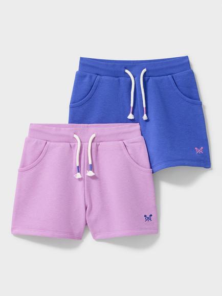 Crew Clothing Kids' Drawstring Shorts, Pack of 2, Lilac/Blue