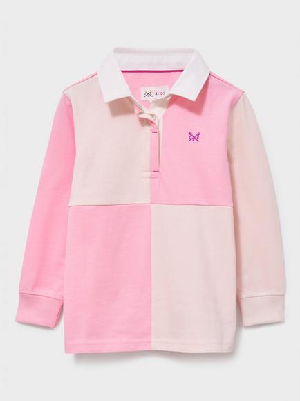 Crew Clothing Kids' Long Sleeve Harlequin Rugby Shirt, Pink, Pink