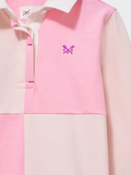 Crew Clothing Kids' Long Sleeve Harlequin Rugby Shirt, Pink - view 2, Pink