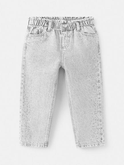 Mango Kids' High Waisted Paperbag Straight Leg Jeans, Grey, Grey