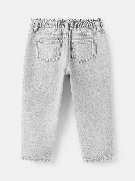 Mango Kids' High Waisted Paperbag Straight Leg Jeans, Grey - view 2, Grey