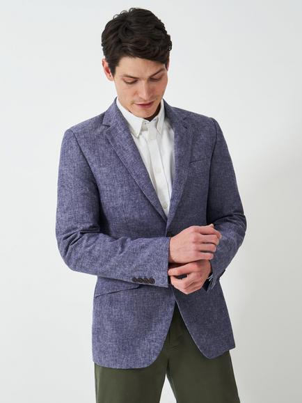 Crew Clothing Fortescue Linen Blend Blazer, Mid Blue, Mid Blue