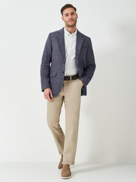 Crew Clothing Check Wool Blend Blazer, Navy Blue, Navy Blue
