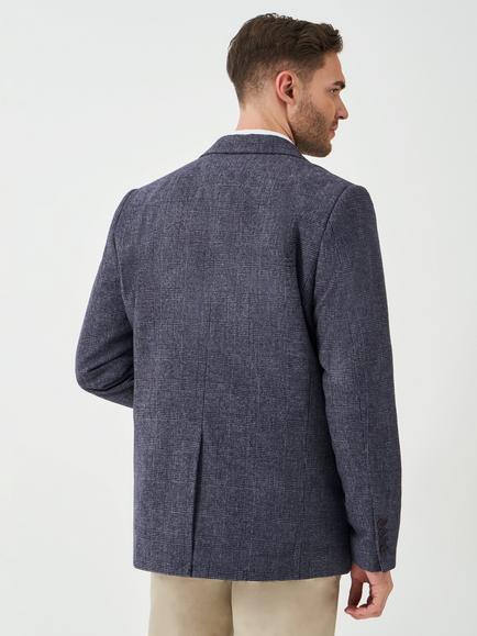 Crew Clothing Check Wool Blend Blazer, Navy Blue - view 2, Navy Blue
