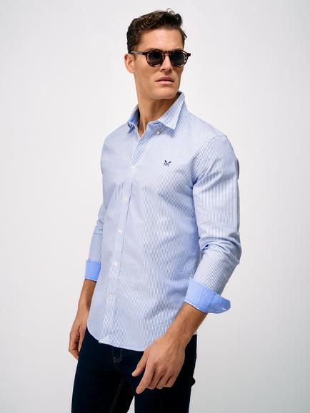 Crew Clothing Button Down Stripe Cotton Oxford Shirt, Mid Blue, Mid Blue