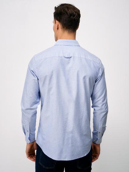 Crew Clothing Button Down Stripe Cotton Oxford Shirt, Mid Blue - view 2, Mid Blue