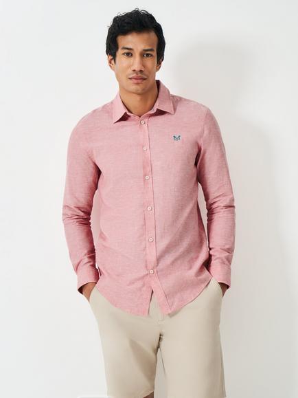 Crew Clothing Linen Cotton Blend Shirt, Peach Pink, Peach Pink