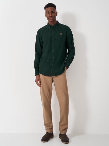 Crew Clothing Flannel Cotton Shirt, Dark Green