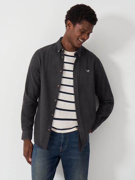 Crew Clothing Flannel Cotton Shirt, Dark Grey