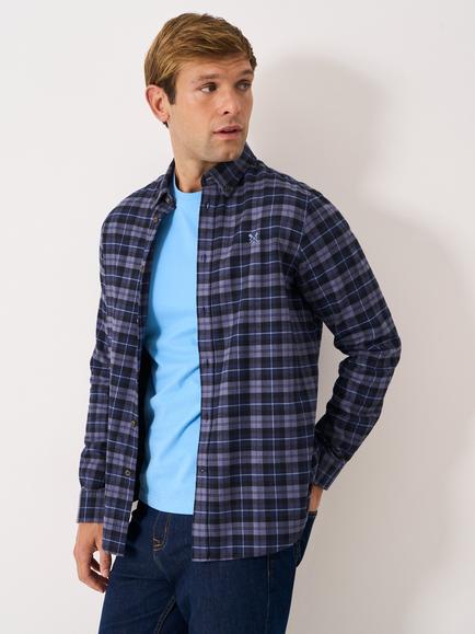 Crew Clothing Button Down Check Cotton Shirt, Dark Blue, Dark Blue
