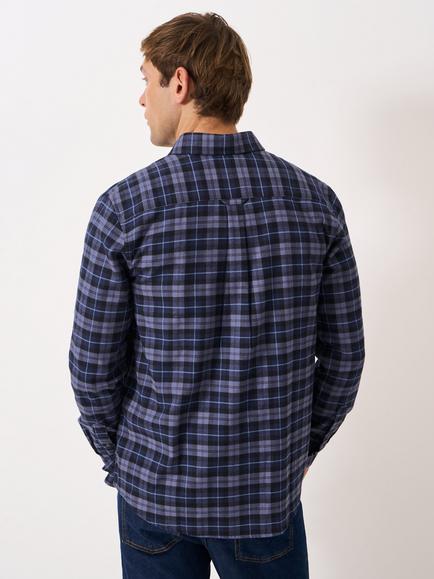 Crew Clothing Button Down Check Cotton Shirt, Dark Blue - view 2, Dark Blue