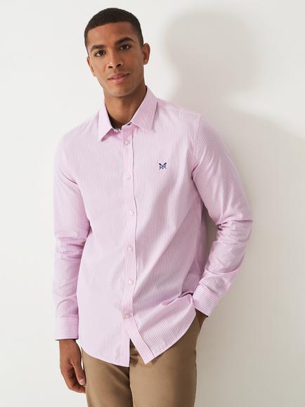 Crew Clothing Slim Fit Stripe Cotton Poplin Shirt, Light Pink, Light Pink
