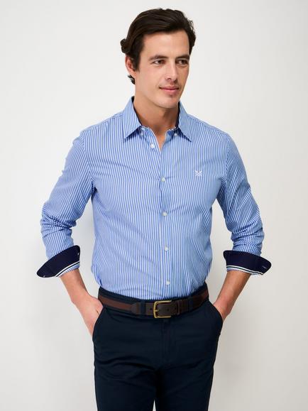 Crew Clothing Slim Fit Stripe Cotton Shirt, Sky Blue, Sky Blue