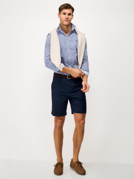 Crew Clothing Micro Gingham Check Cotton Shirt, Mid Blue, Mid Blue