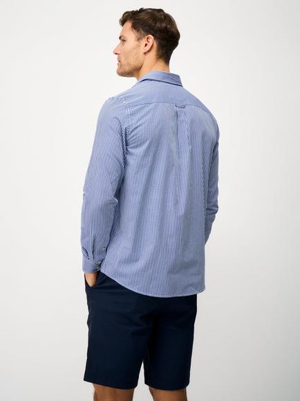 Crew Clothing Micro Gingham Check Cotton Shirt, Mid Blue - view 2, Mid Blue