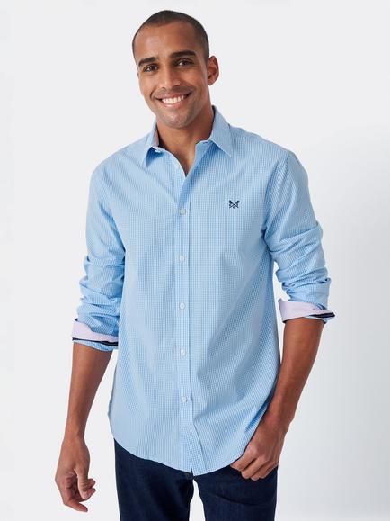 Crew Clothing Micro Gingham Check Cotton Shirt, Sky Blue, Sky Blue