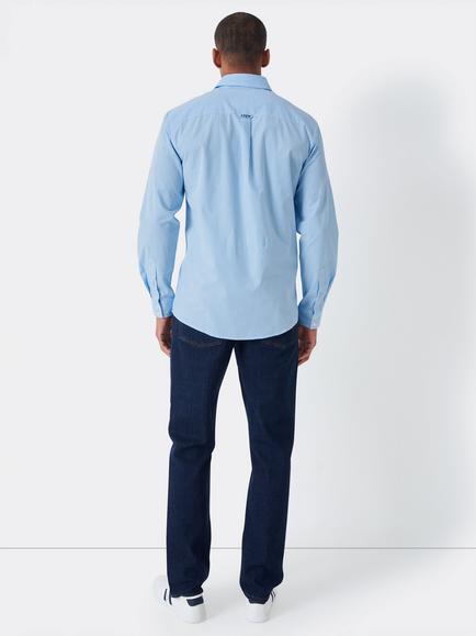 Crew Clothing Micro Gingham Check Cotton Shirt, Sky Blue - view 2, Sky Blue