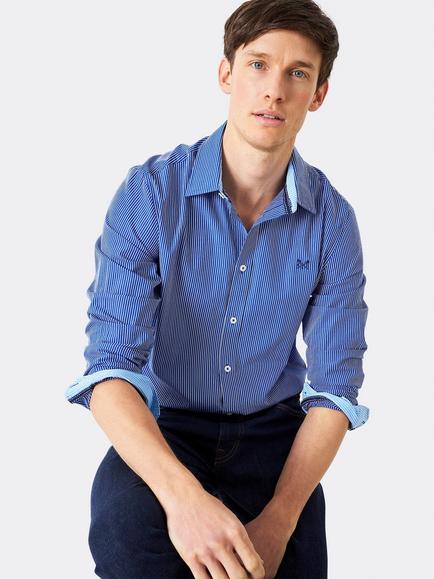 Crew Clothing Slim Fit Micro Stripe Cotton Shirt, Bright Blue, Bright Blue