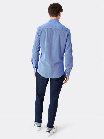 Crew Clothing Slim Fit Micro Stripe Cotton Shirt, Bright Blue - view 2, Bright Blue