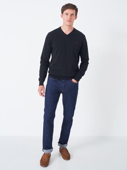 Crew Clothing V Neck Cotton Jumper, Black