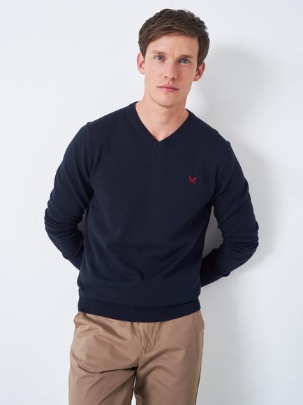 Crew Clothing V Neck Cotton Jumper, Navy