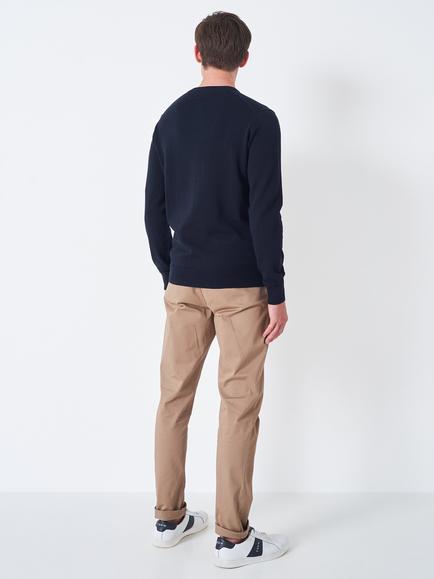 Crew Clothing V Neck Cotton Jumper - view 2, Navy