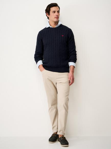 Crew Clothing Oarsman Crew Neck Cable Knit Cotton Jumper, Navy, Navy