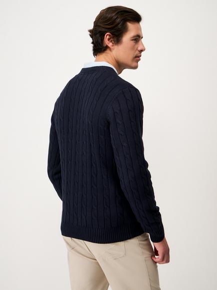 Crew Clothing Oarsman Crew Neck Cable Knit Cotton Jumper, Navy - view 2, Navy