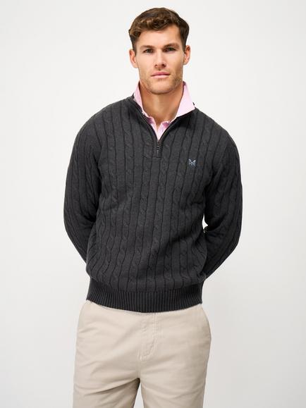 Crew Clothing Oarsman Cable Half Zip Jumper, Charcoal Grey