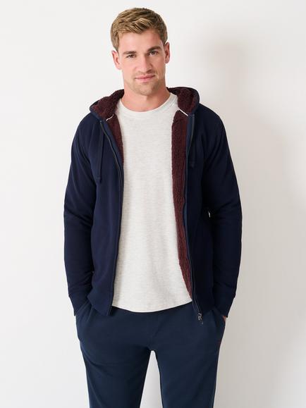 Crew Clothing Bellingham Zip Front Cotton Blend Hoodie, Navy Blue, Navy Blue